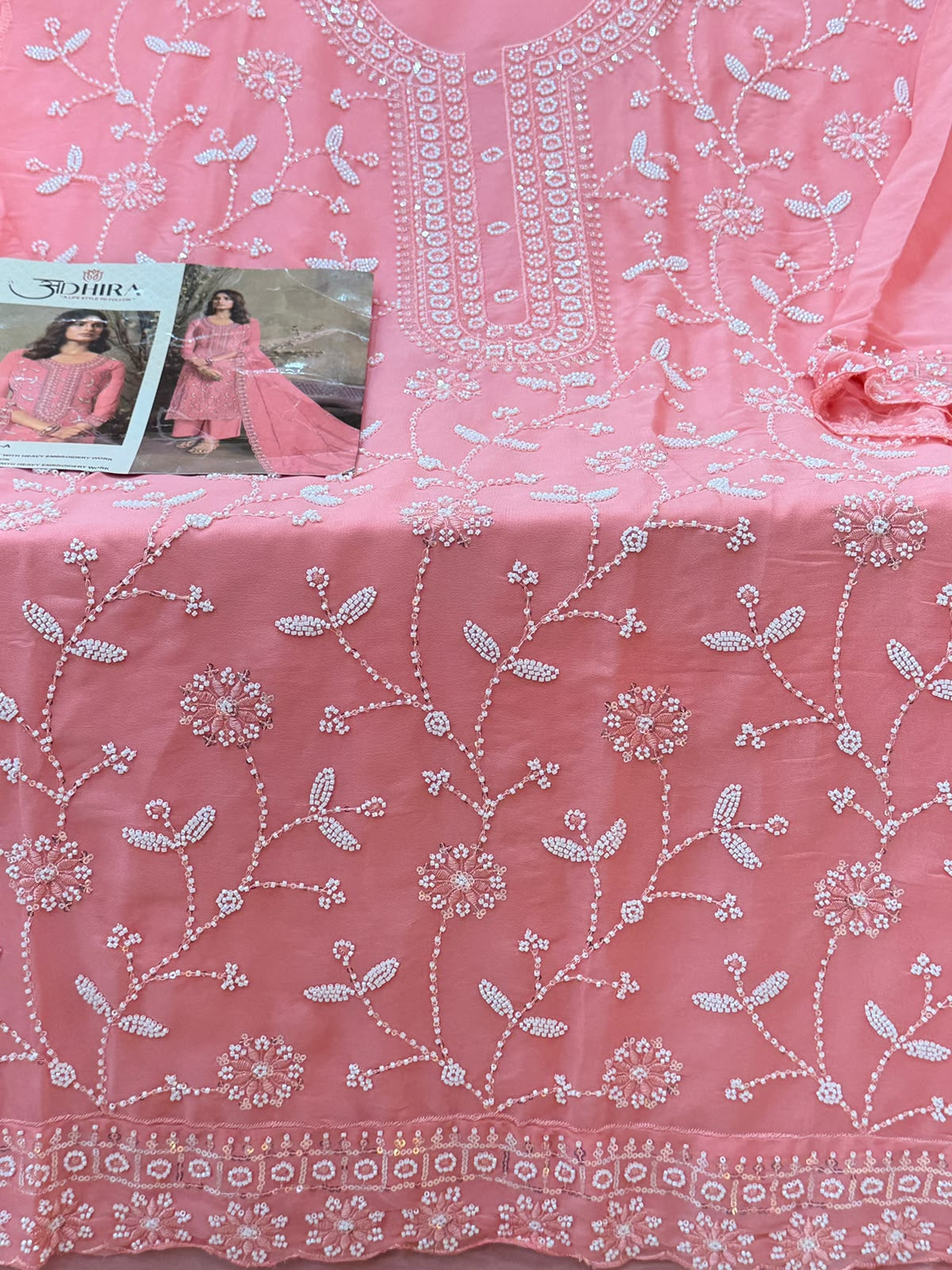 1452 Pakistani Unstitched Partywear - Pink