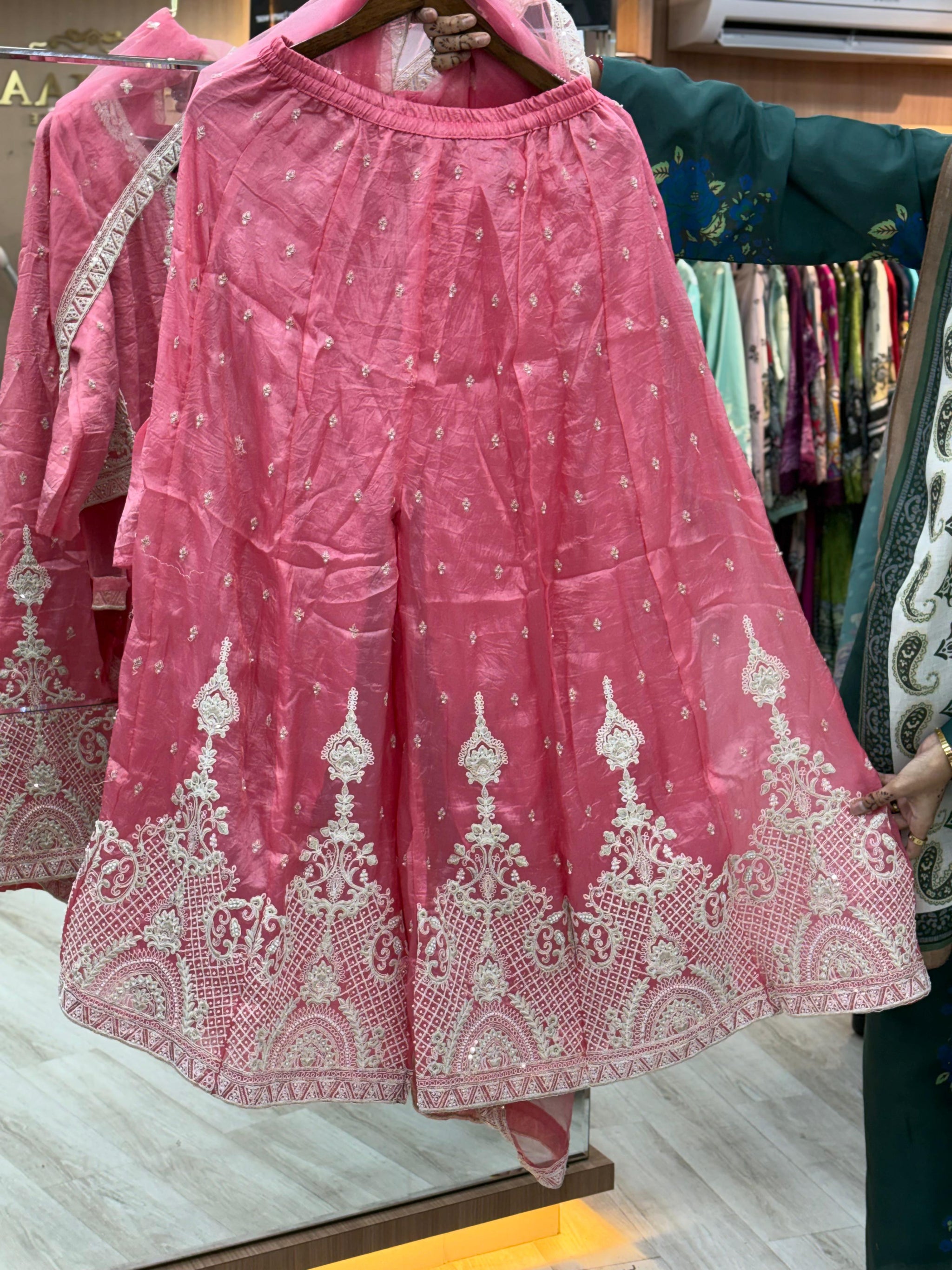 278 - Embroidery Sharara Set - Rose Pink