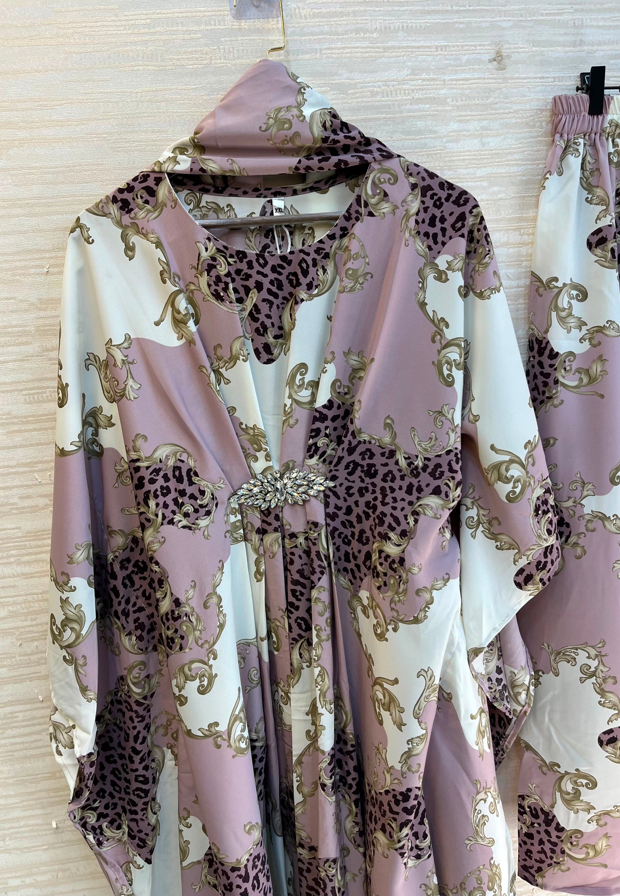 1099 Floral Kaftan Coord Set - Dusty Lavender