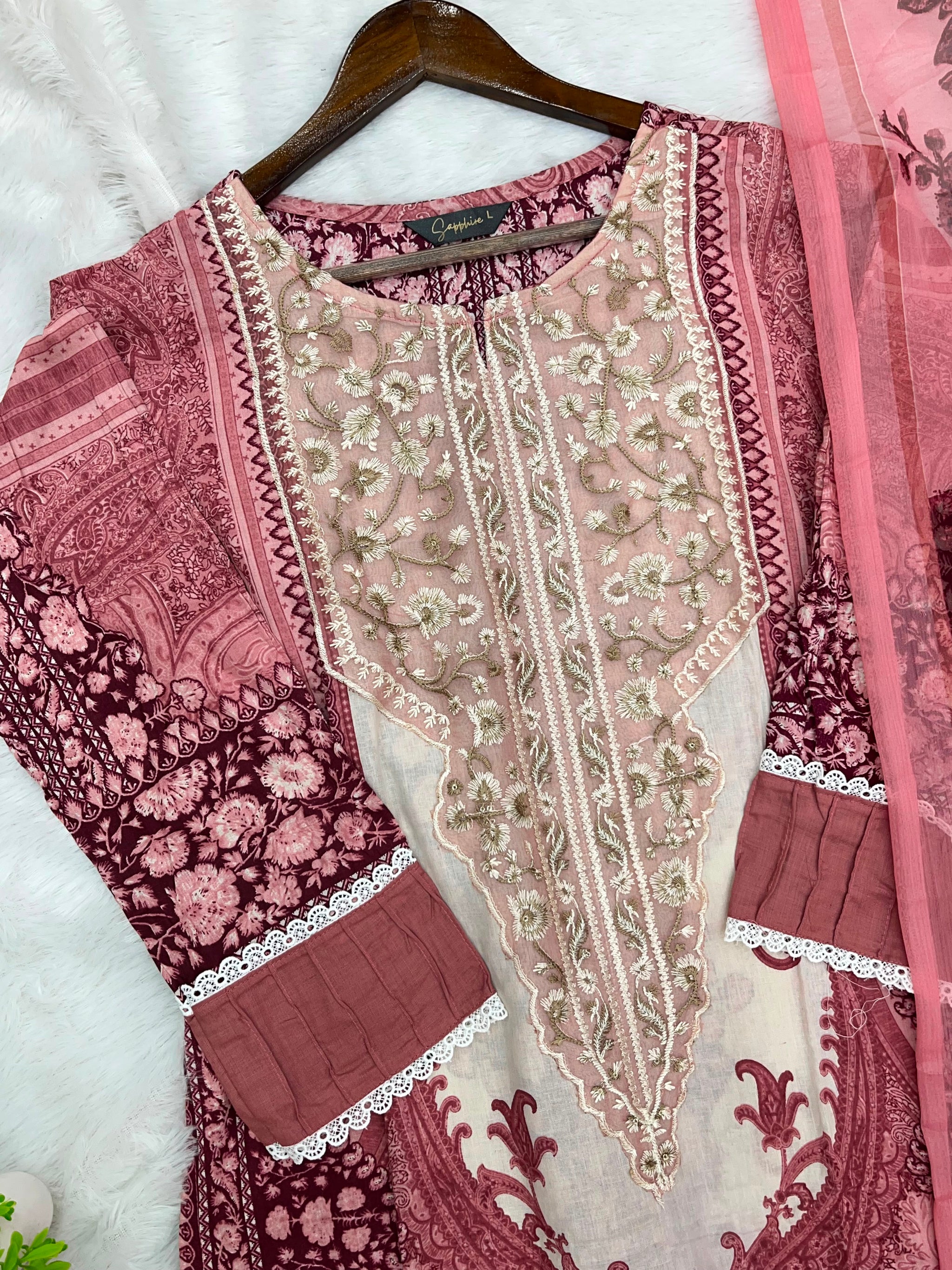 1212 Pakistani Lawn Suit - Dusty Rose