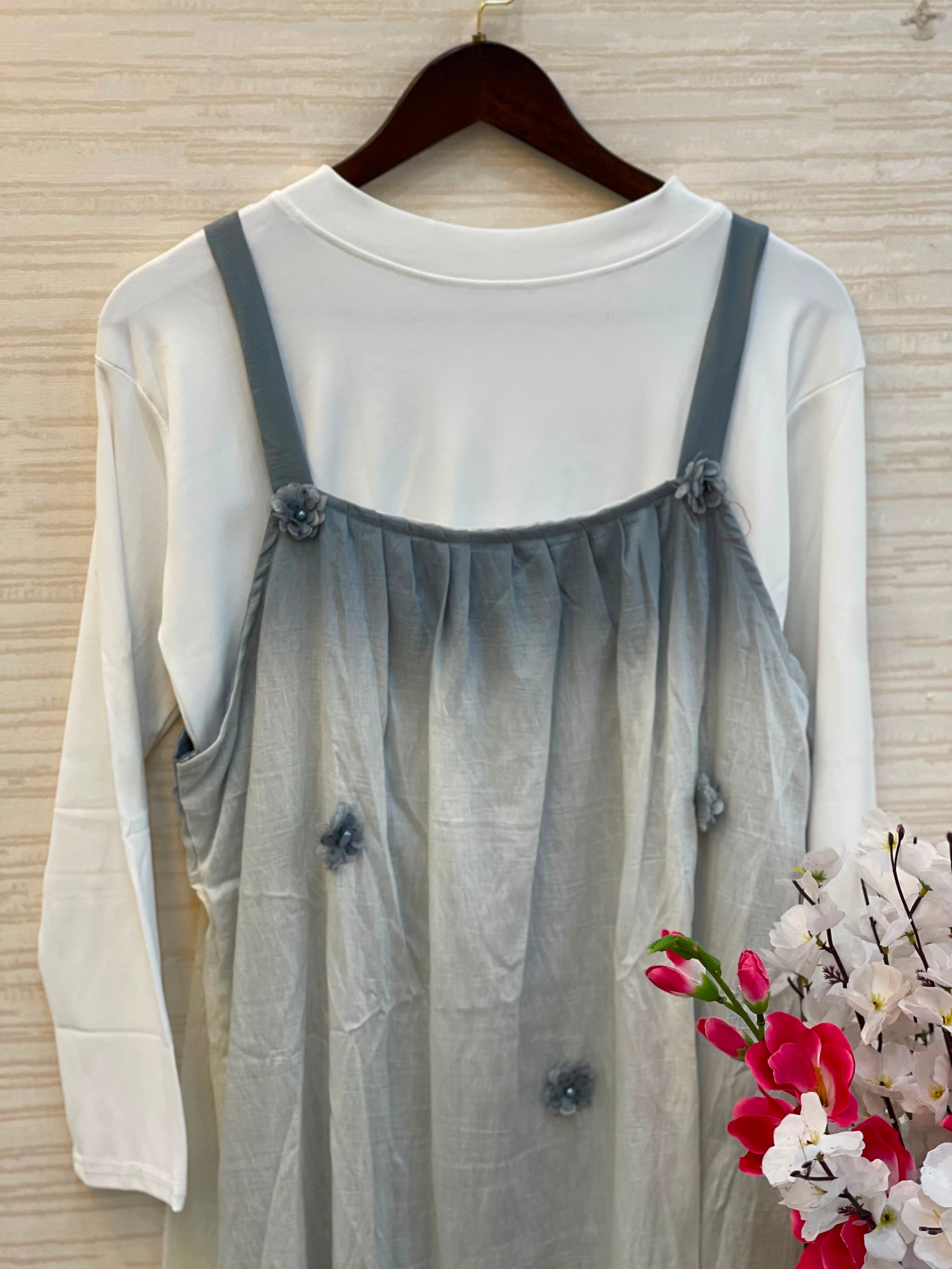 1015 Floral Flare Coord Set - Slate Gray