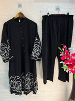 1194 Floral Embroidered Coord Set - Black