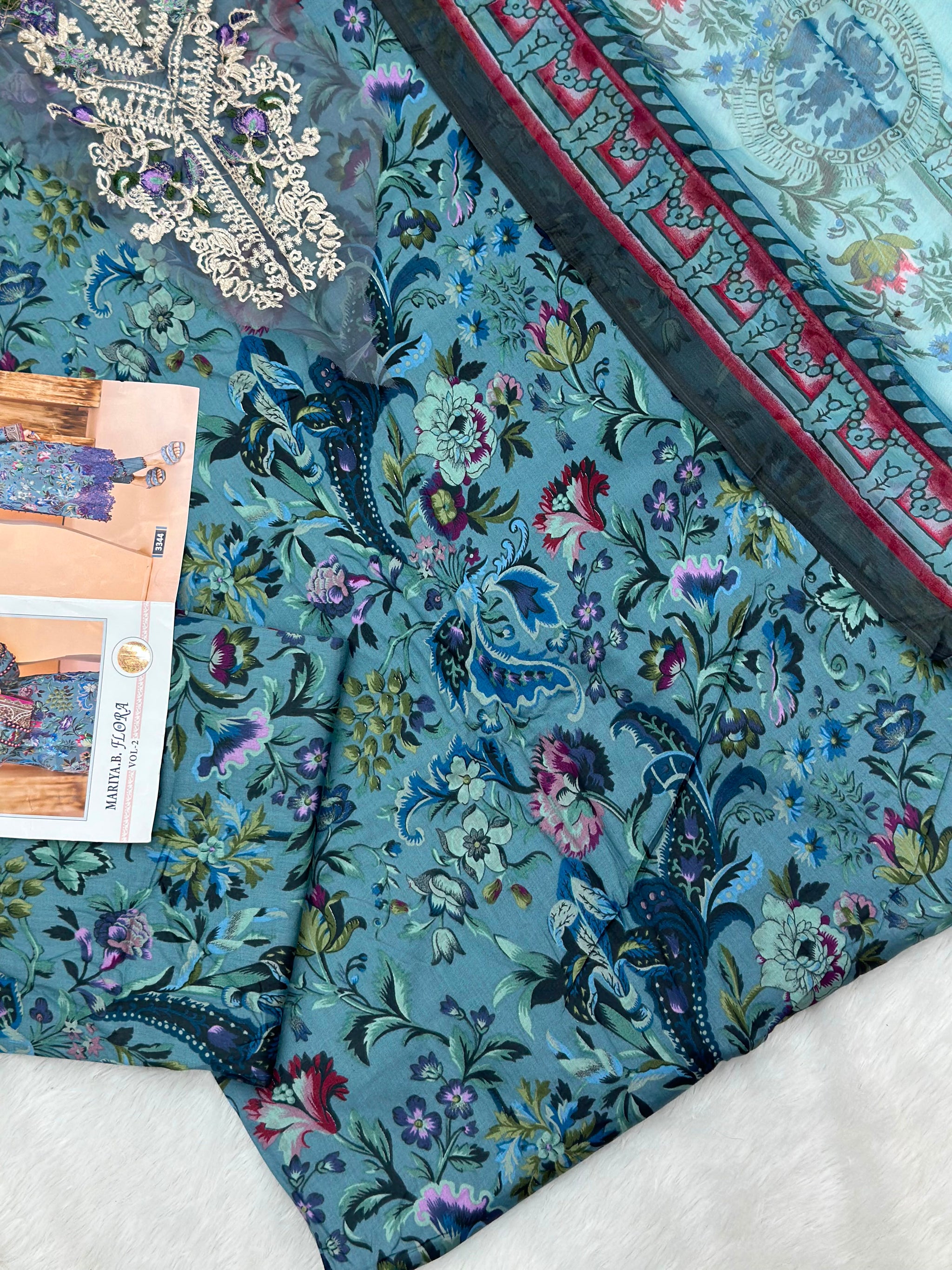 982 Unstitched Maria-B Flora Lawn Suit