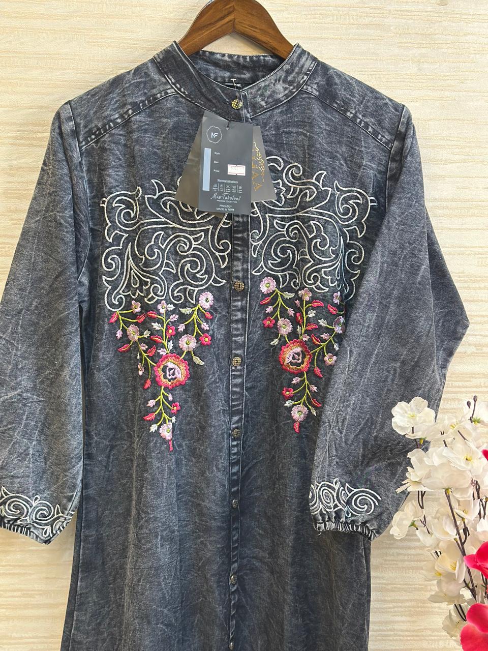 1011 Denim Embroidered Coord-Set