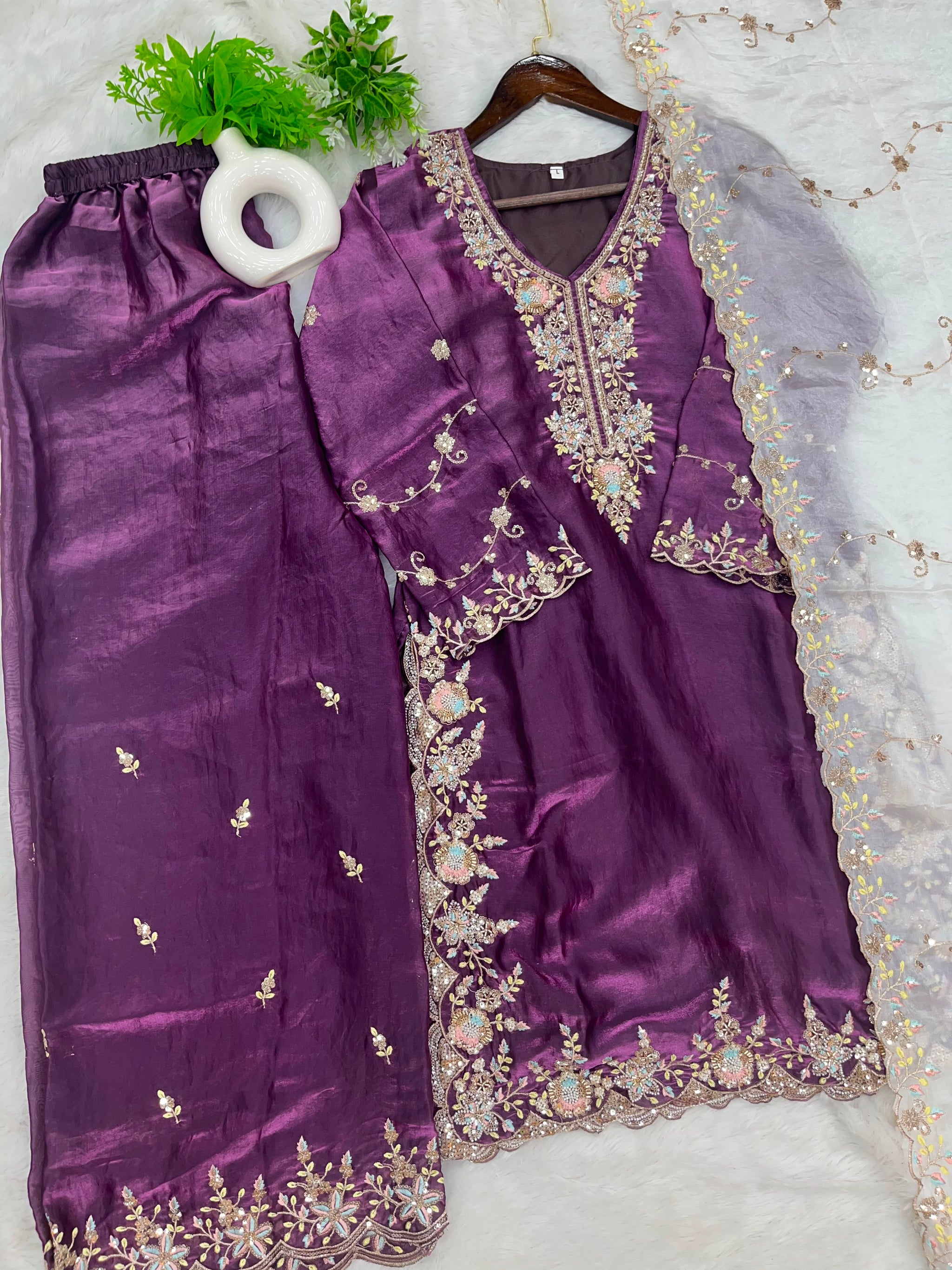 1204 Floral Hand-Work Partywear - Grape Purple