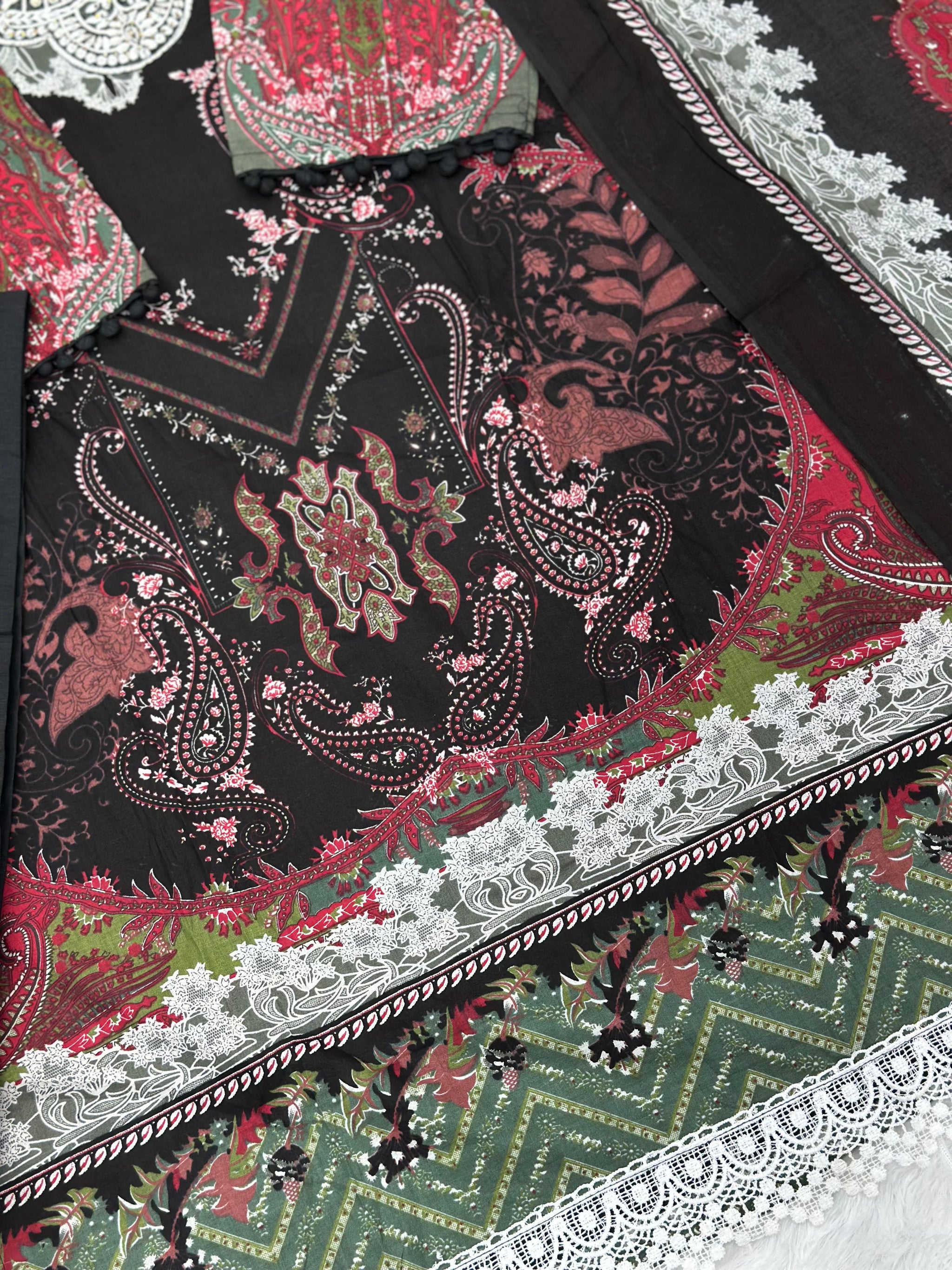 740 Readymade Jade Pakistani Floral Printed Lawn Suit - Black
