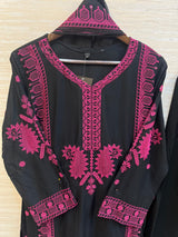 461 Embroidered Rayon Cordset - Black & Pink