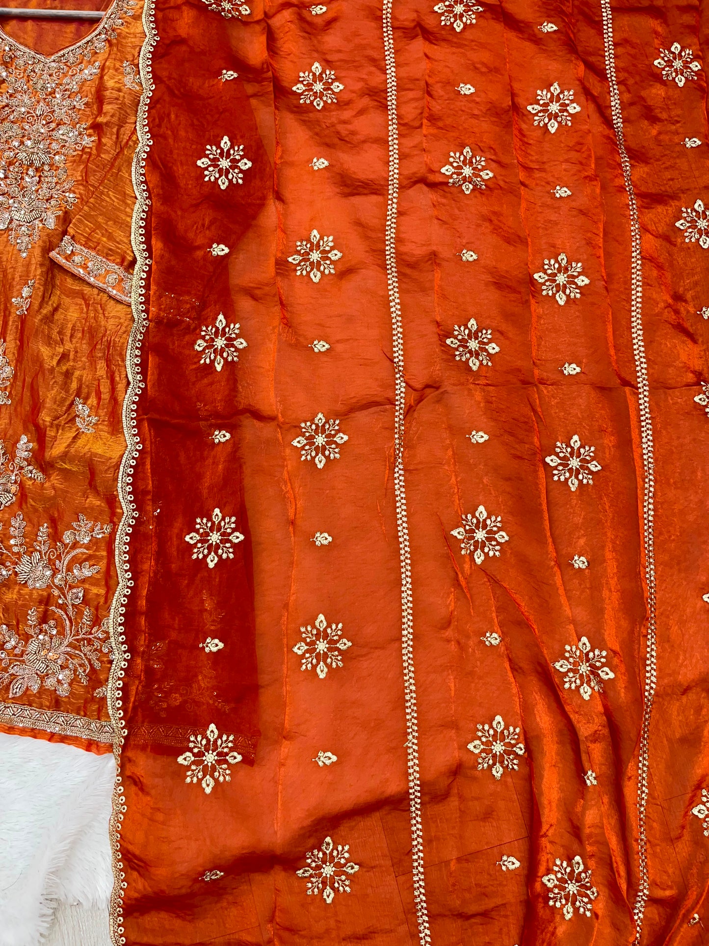 1204 Floral Hand-Work Partywear - Rusty Orange