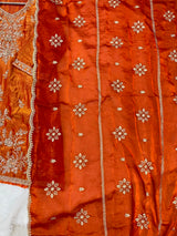 1204 Floral Hand-Work Partywear - Rusty Orange