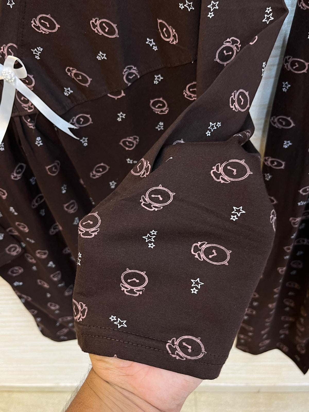1447 Korean Bow Night Wear - Chocolate Brown