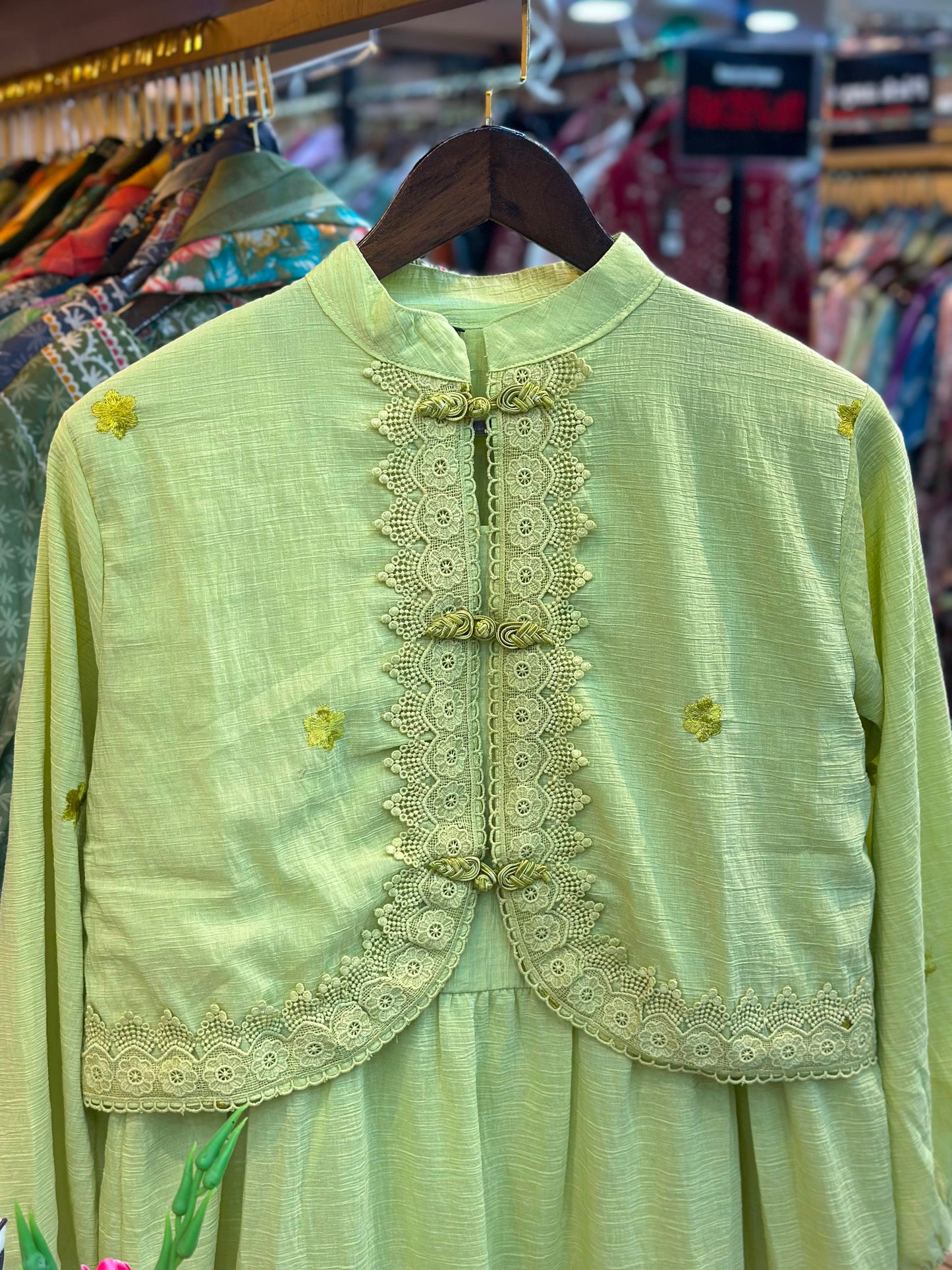 1208 Korean Jacket Gown Set - Lime Yellow