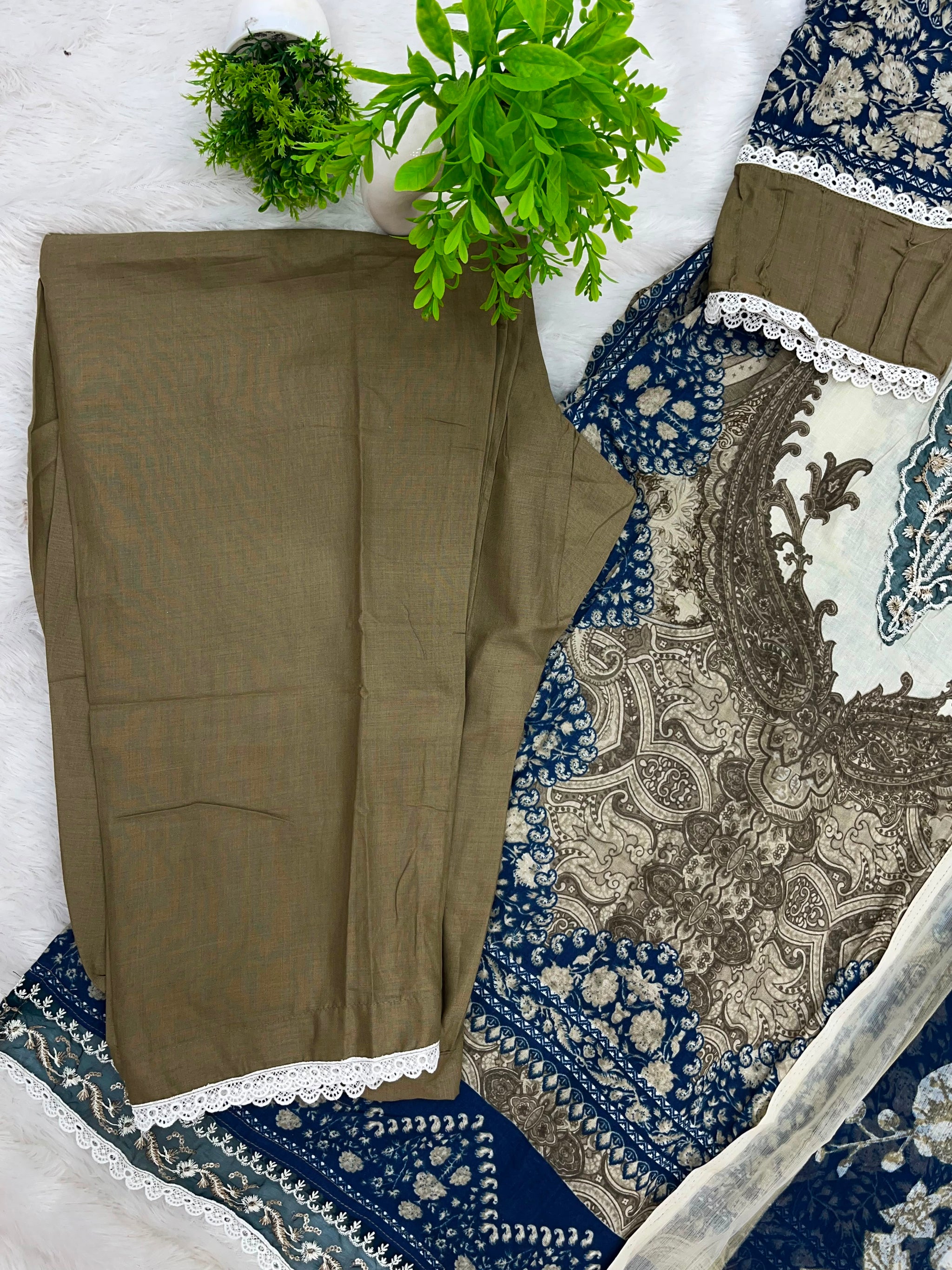 1212 Pakistani Lawn Suit - Olive