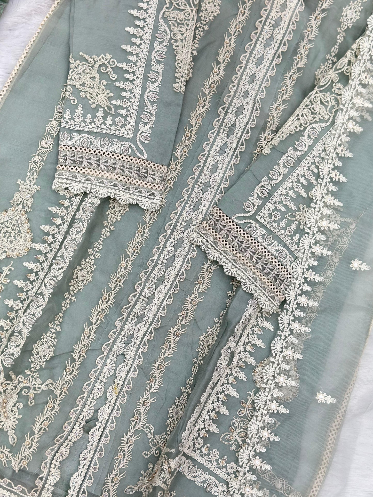 857 Readymade Mushk A-Line Sharara Set - Light Sea Green