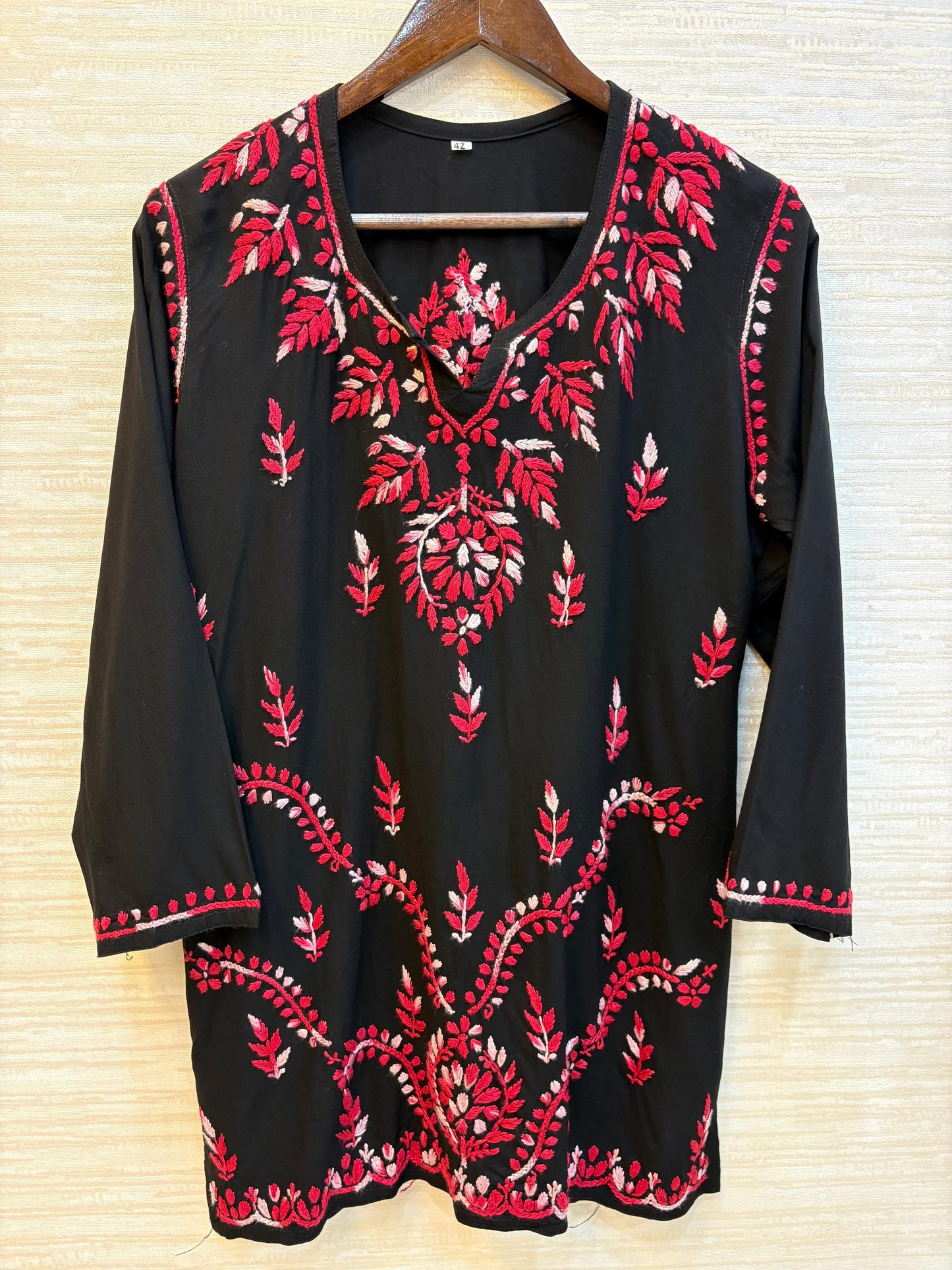 617 Lucknowi Short Kurti Set  Black - Red