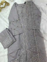 652 Pakistani Cut-Work Embroidery - Ash Lilac