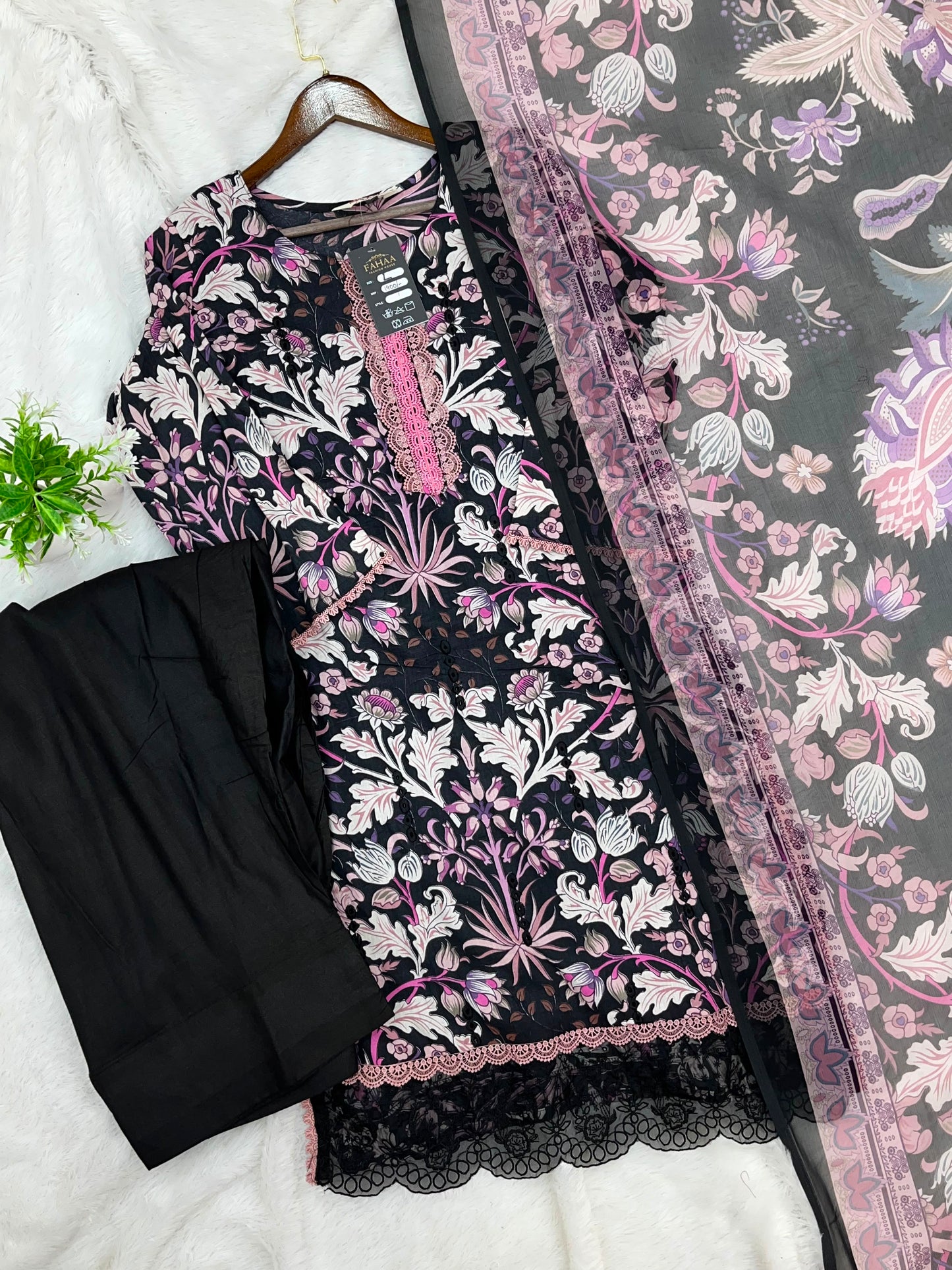 1320 Pakistani Chikankari Lawn Suit -  Black
