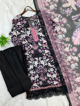 1320 Pakistani Chikankari Lawn Suit -  Black