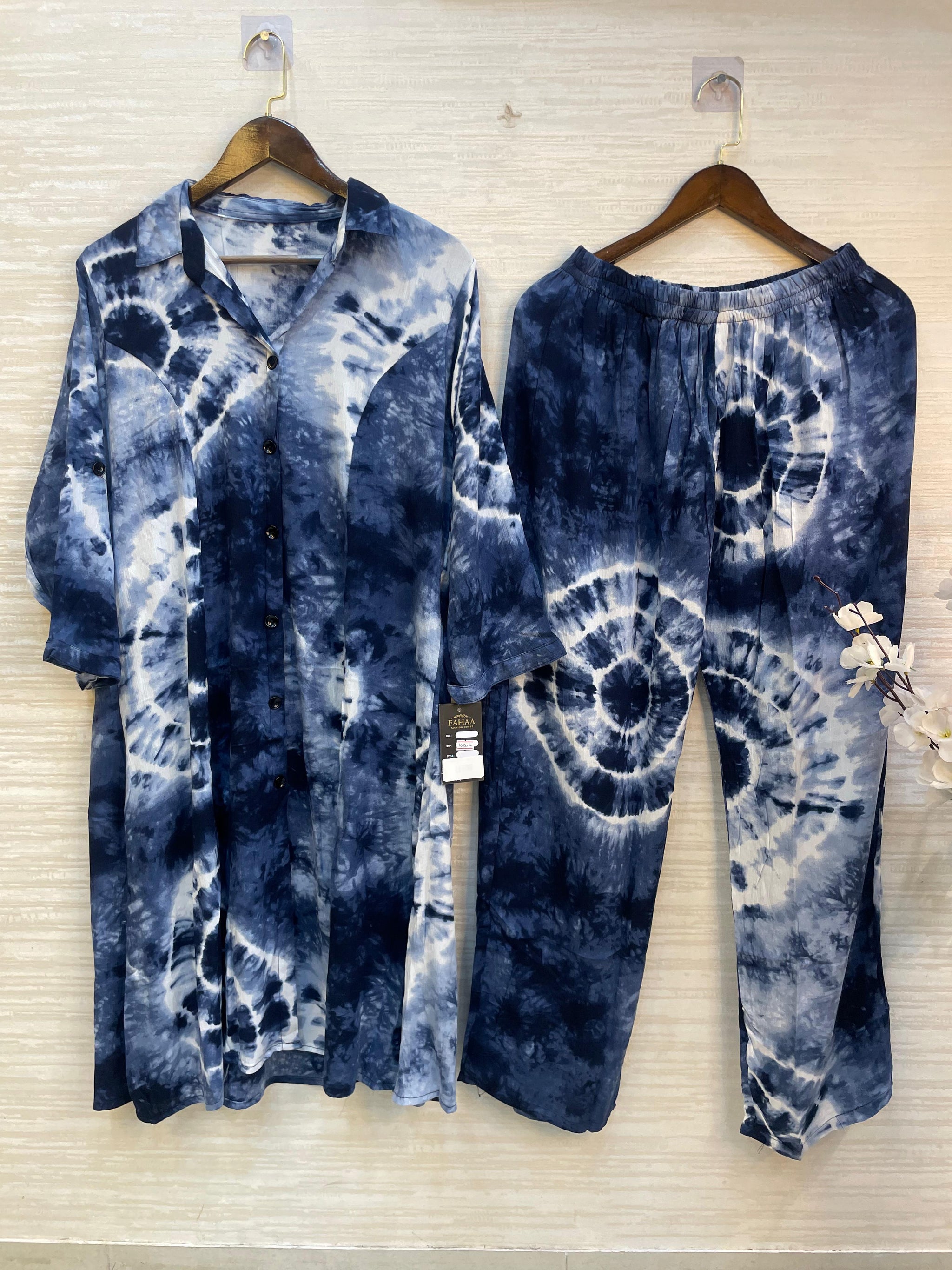 974 Floral Printed Coord-Set - Indigo Blue Tie-Dye