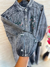 1210 Embroidered Denim Gown - Acid Grey