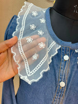 1229 Embroidered Denim Gown - Blue
