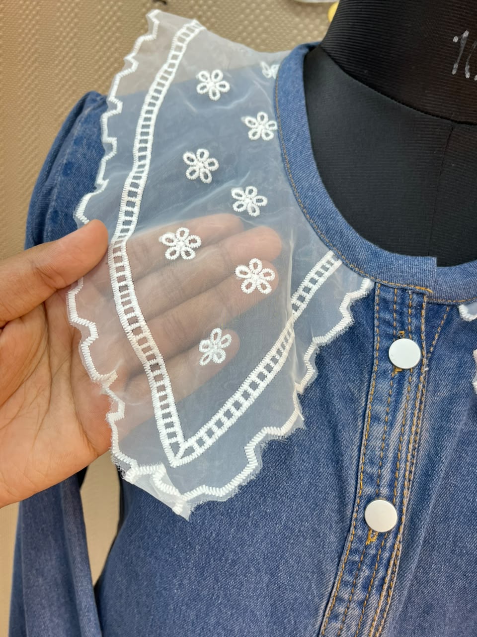 1229 Embroidered Denim Gown - Blue