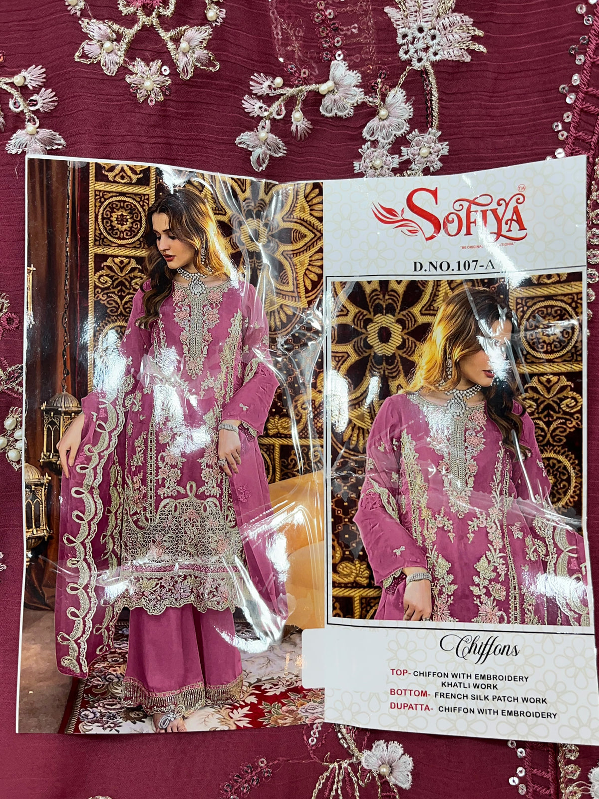 1446 Pakistani Unstitched Partywear - Berry Maroon