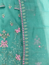 651 Pakistani Floral Party Wear Set - Aqua