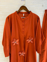 1202 Floral Patch Work Coord Set - Burnt Orange