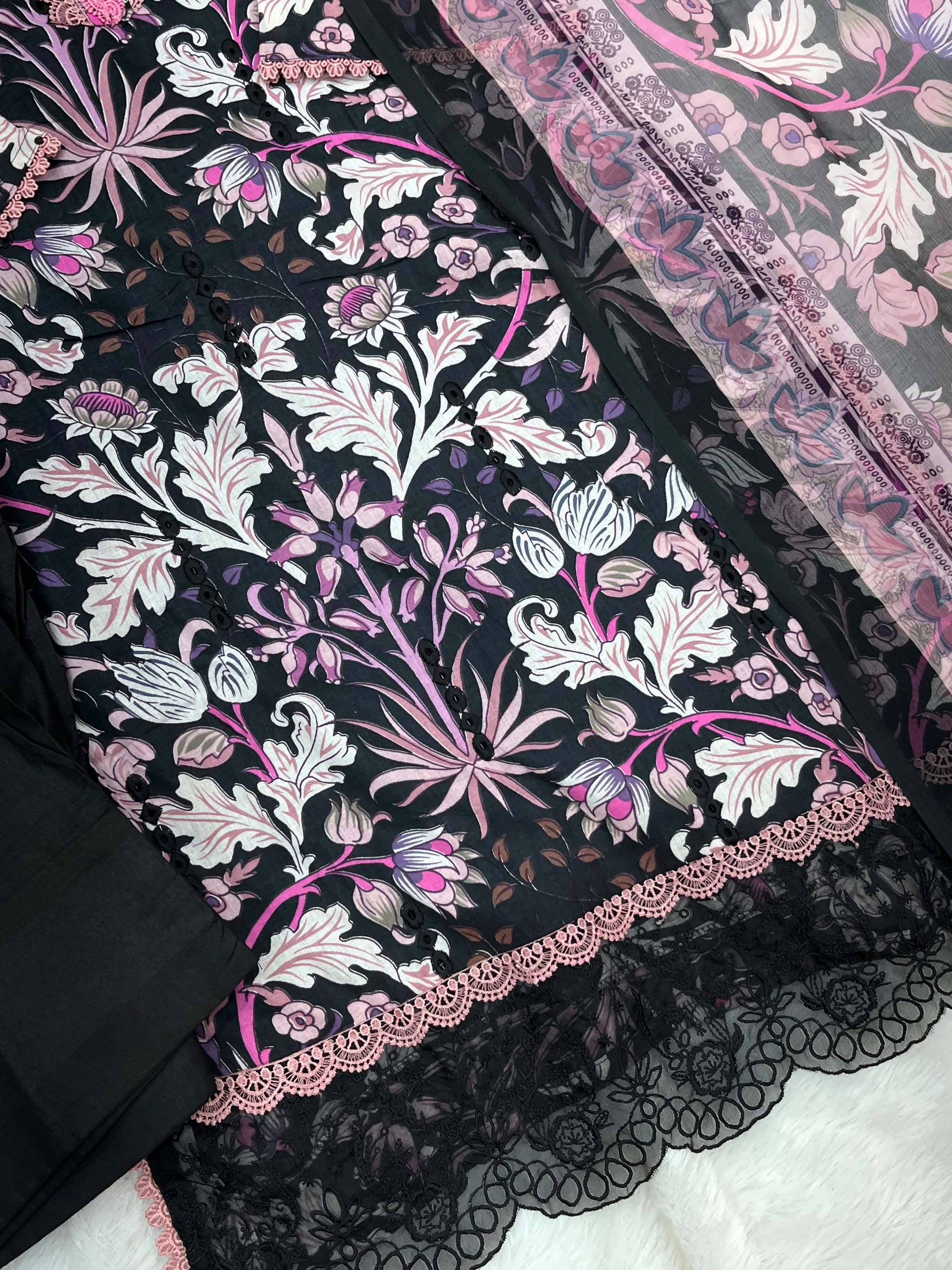 1320 Pakistani Chikankari Lawn Suit -  Black