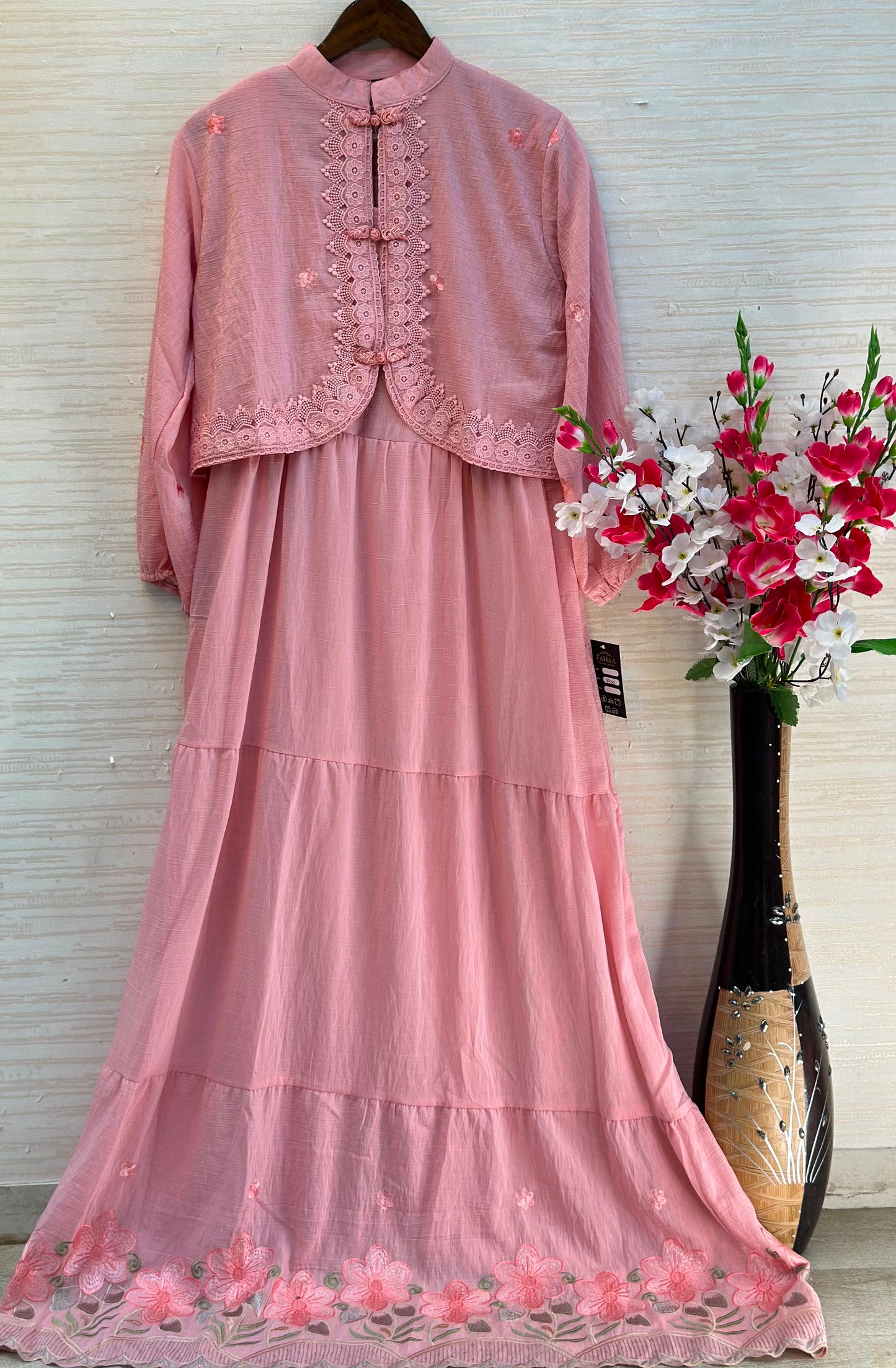 1208 Korean Jacket Gown Set - Blush Pink