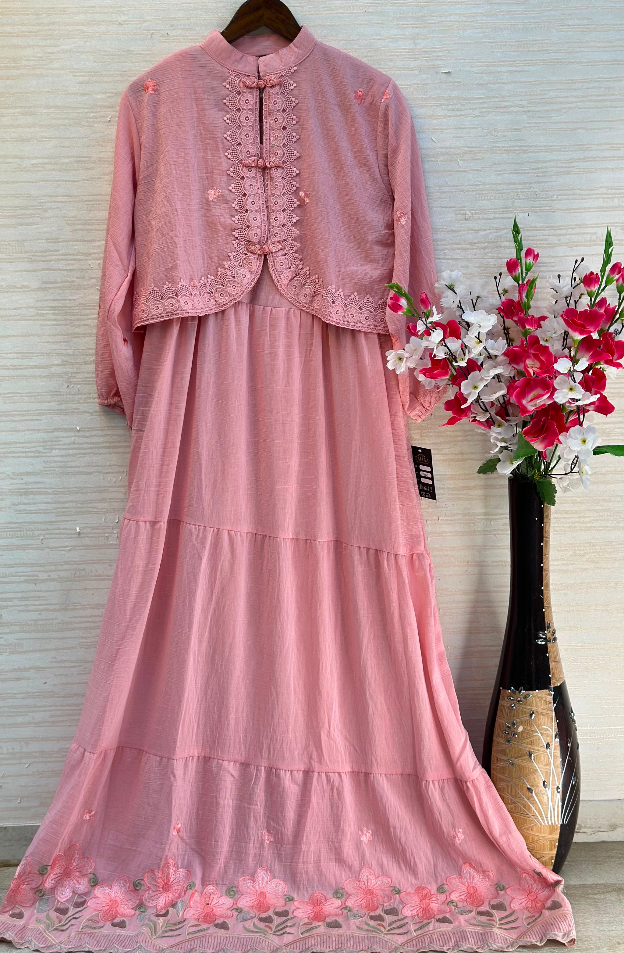 1208 Korean Jacket Gown Set - Blush Pink