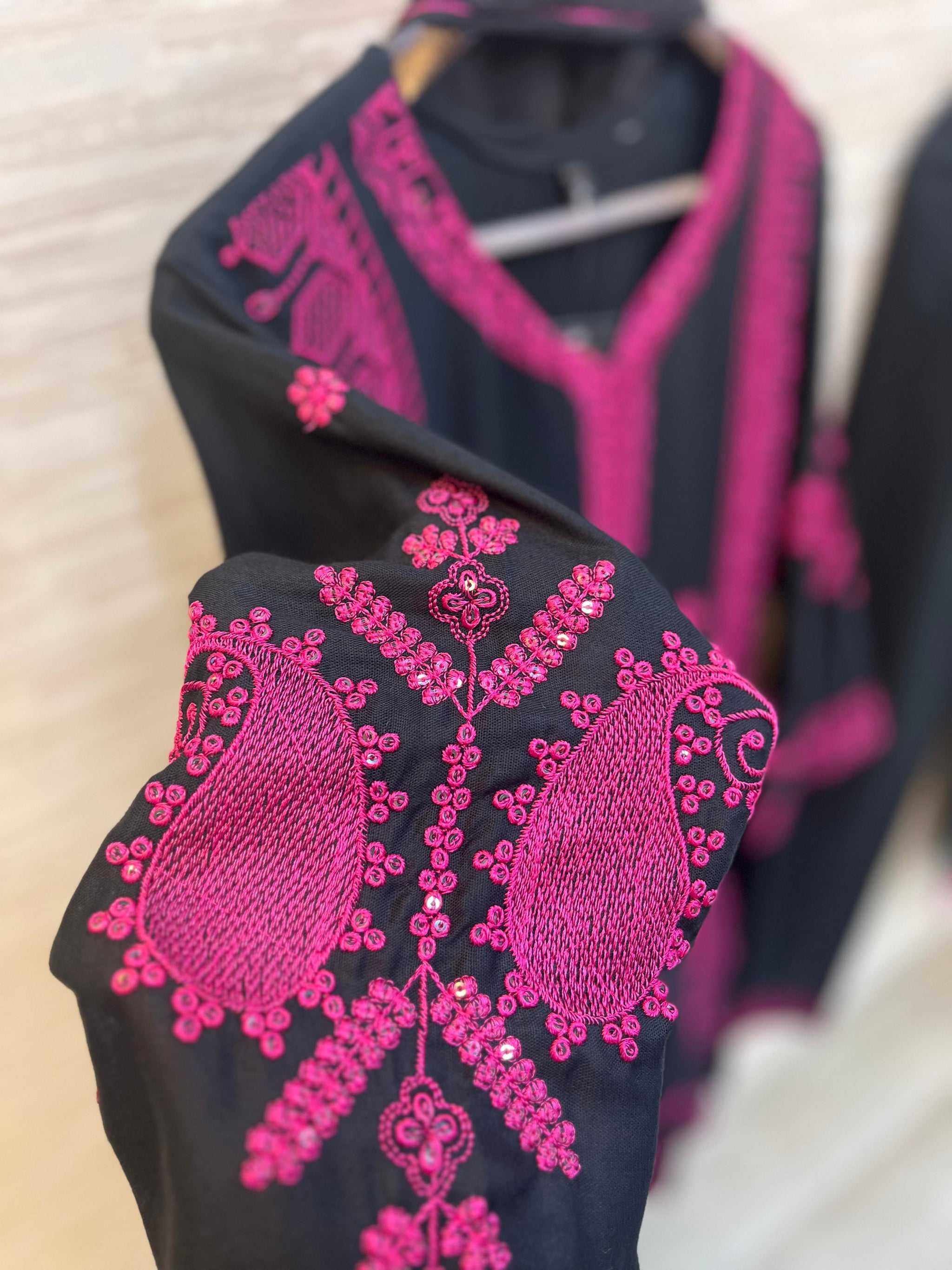 461 Embroidered Rayon Cordset - Black & Pink