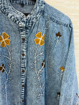 1193 Embroidered Denim Gown - Blue