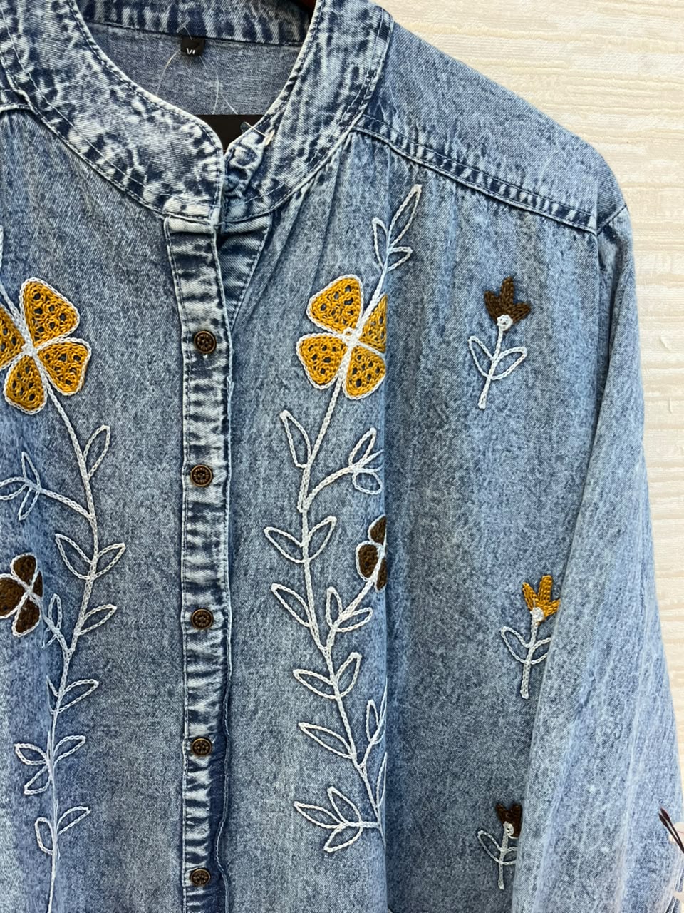 1193 Embroidered Denim Gown - Blue