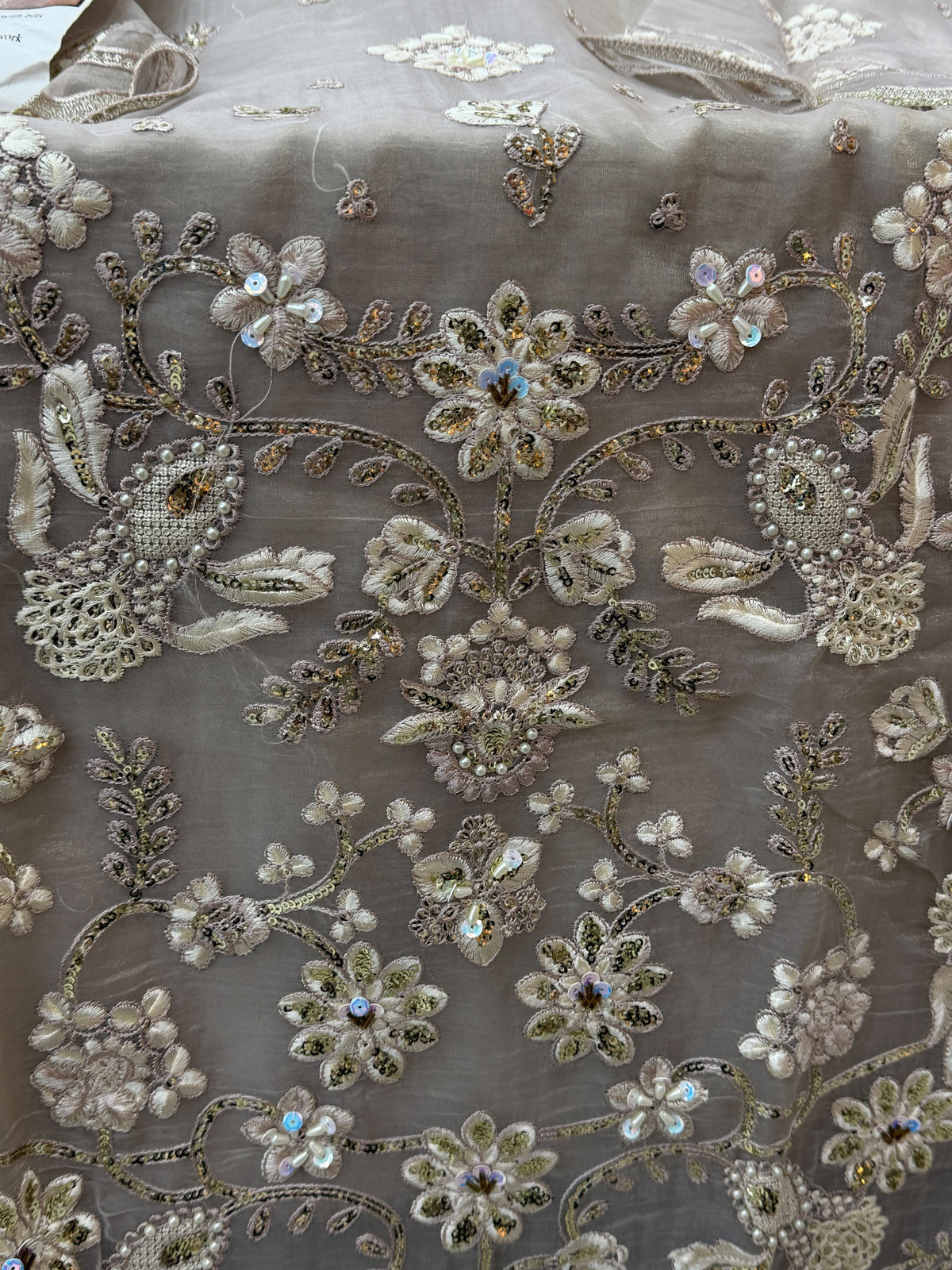 1438 Pakistani Unstitched Partywear - Beige