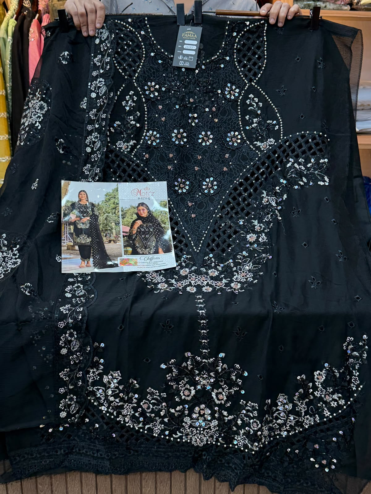 1442 Motifz Unstitched Partywear - Black