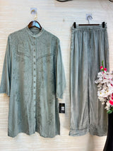 1205 Kashmiri Embroidered Coord Set - Dusty Mint