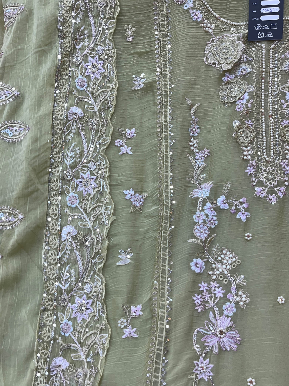 1446 Pakistani Unstitched Partywear - Pistachio