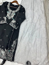 1204 Floral Hand-Work Partywear - Black