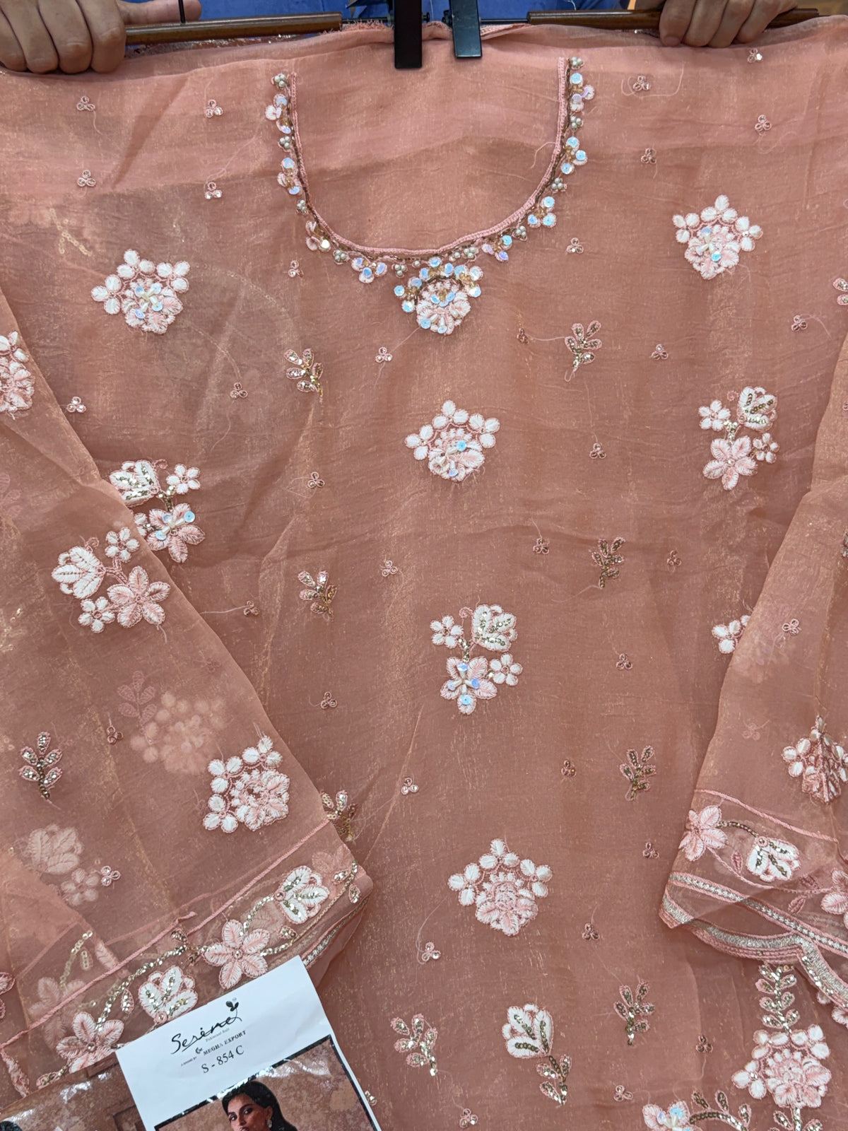 1438 Pakistani Unstitched Partywear - Peach