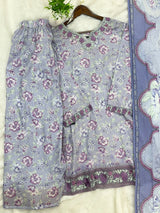 1441 Mausumery Foral Lawn Suit - Lavender