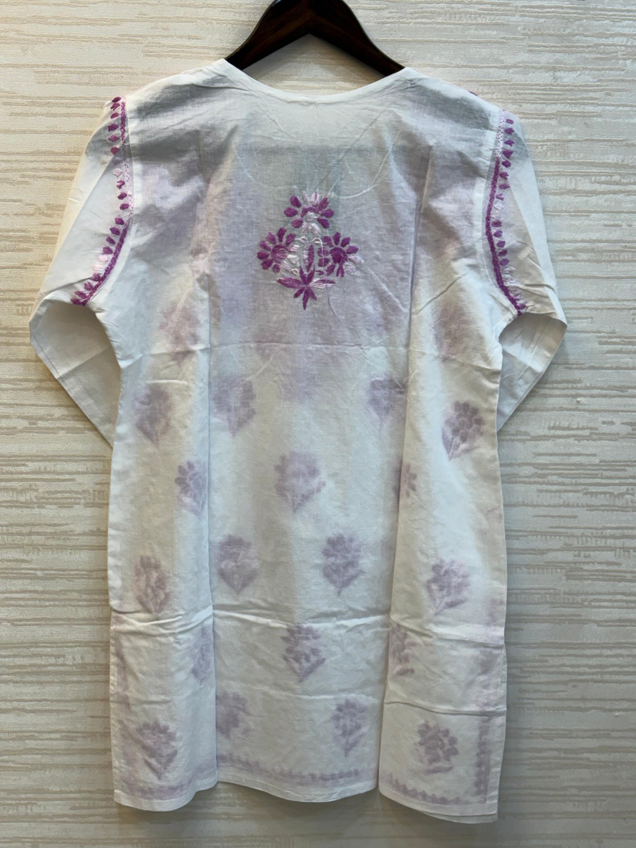 618 Lucknowi Short Kurti Set | White - Purple