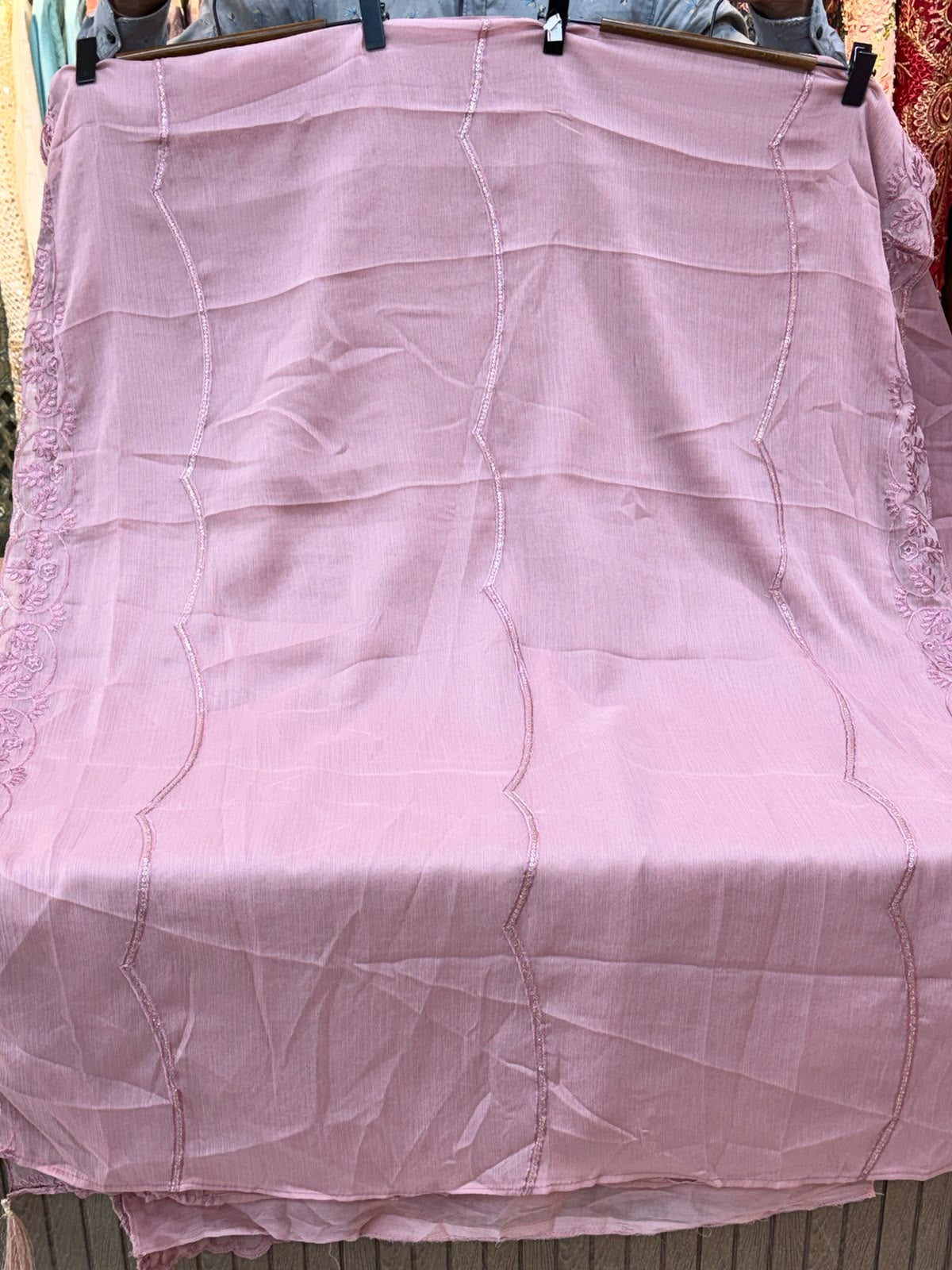 1456 Pakistani Unstitched Partywear - Rose Pink