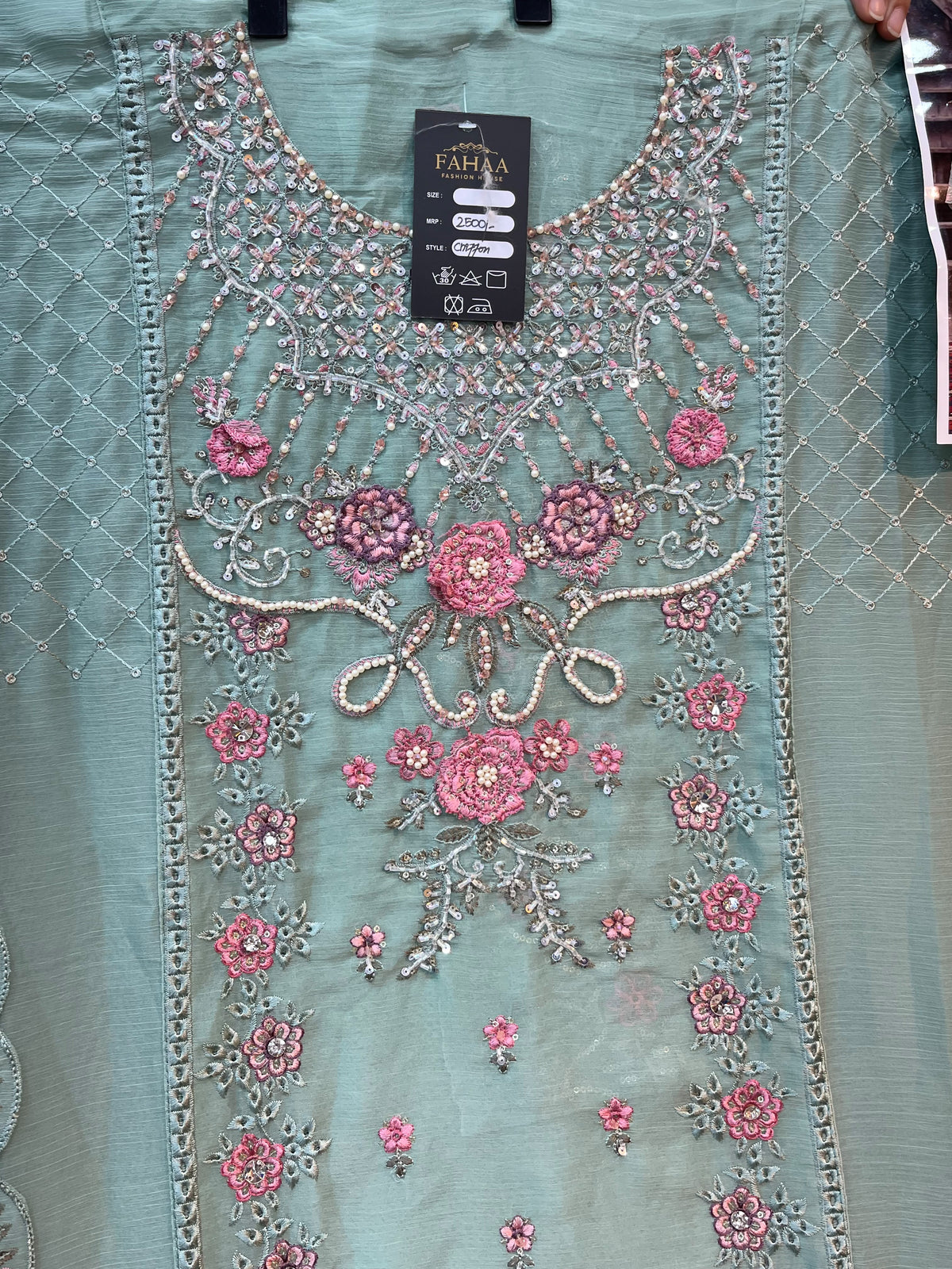 1487 Pakistani Unstitched Party Wear - Sea Green