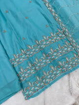 1204 Floral Hand-Work Partywear - Aqua