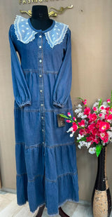 1229 Embroidered Denim Gown - Blue