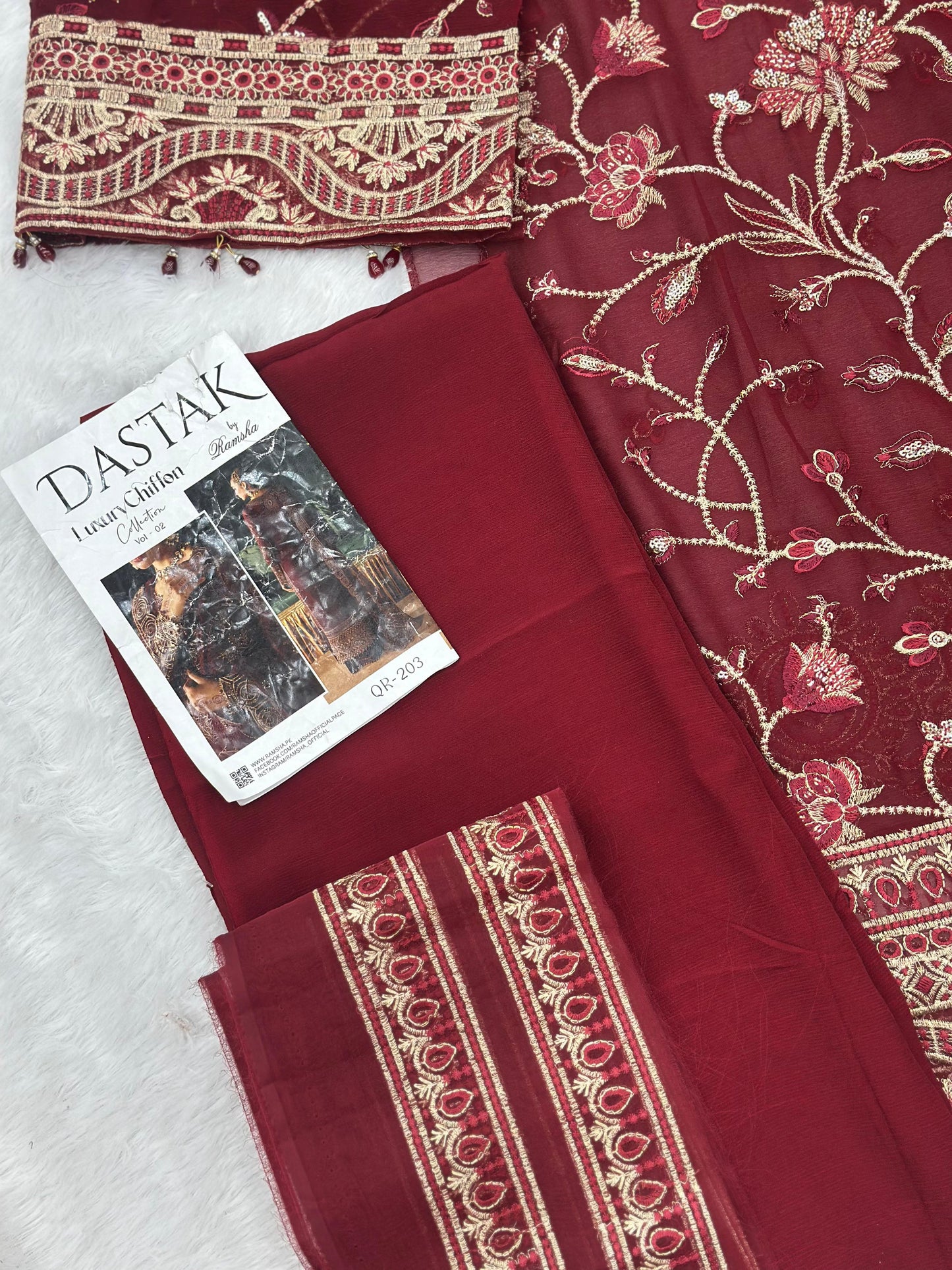 847 Ramsha | Dastak Luxury Chiffon Collection | Q-203 - Unstitched