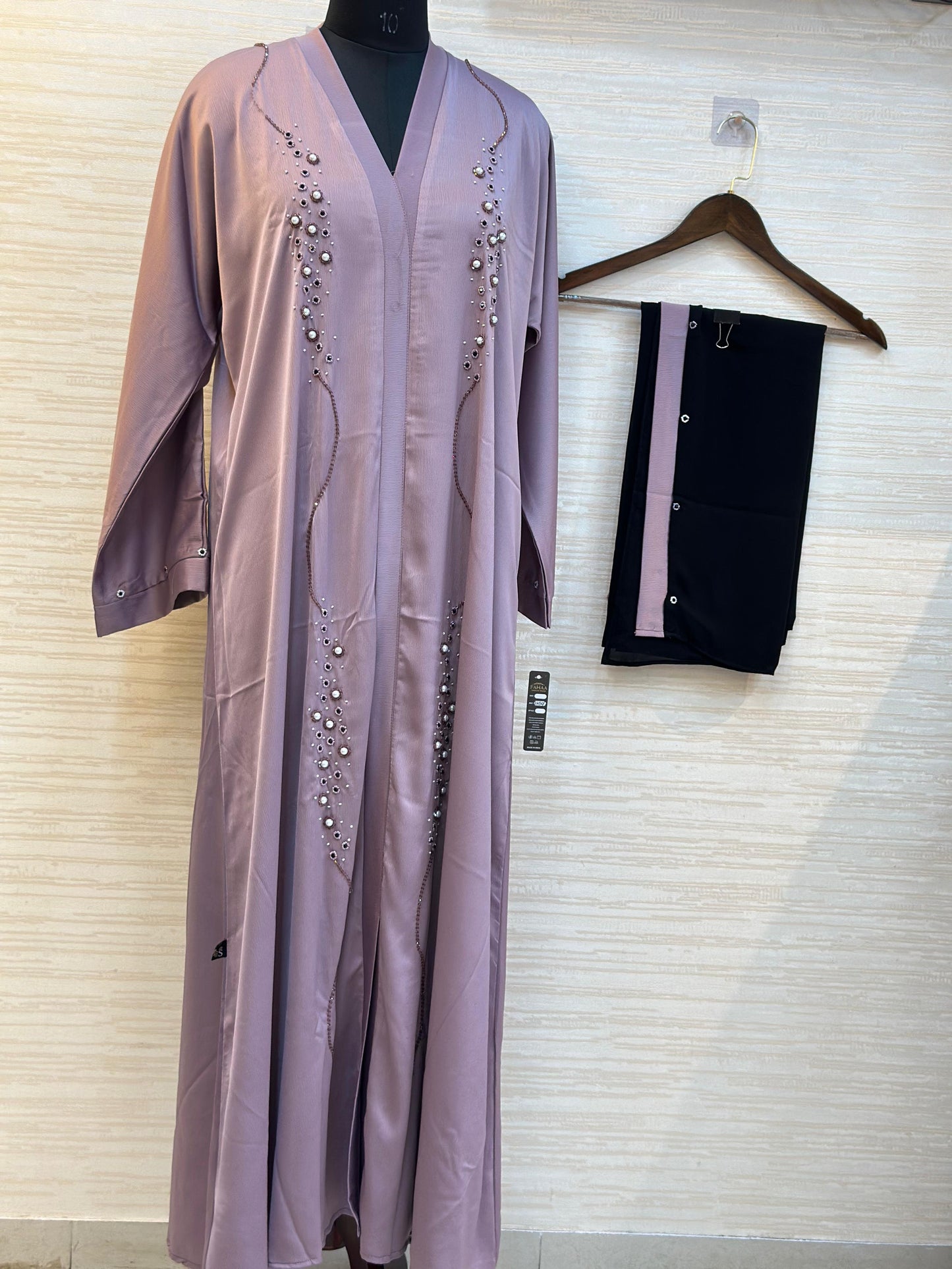 334 Midnight Pearl Embellished Abaya Set - Lavender