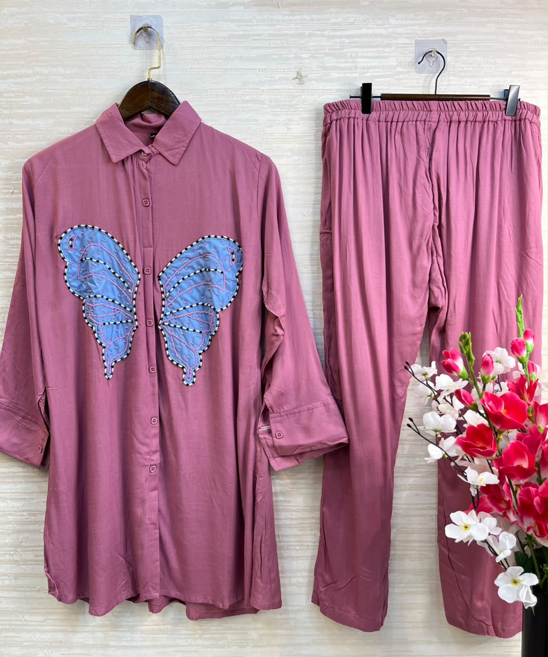 1190 Butterfly Linen Coord-Set - Mauve Pink