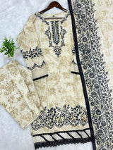 1451 Pakistani Embroidered Suit - Cream Beige